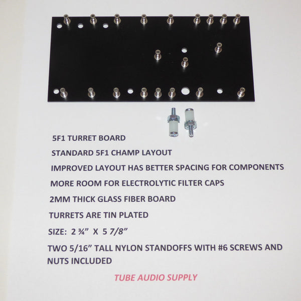 5F1 TWEED CHAMP TURRET BOARD, IMPROVED SPACING, TINNED TURRETS, W