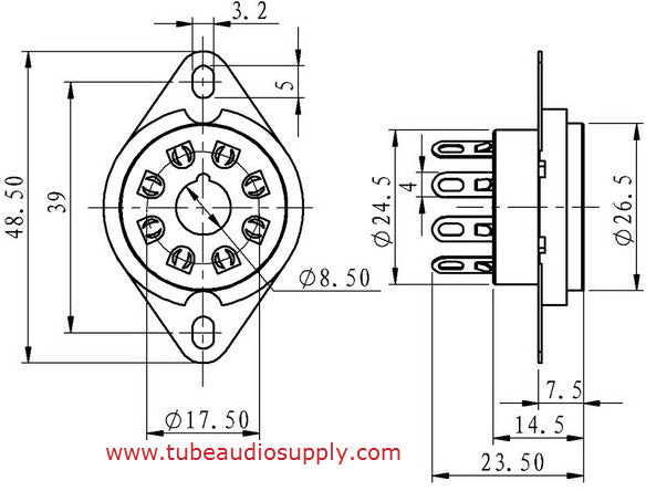 Support tube octal céramique, plaqué or Support tube octal céramique, plaqué or
